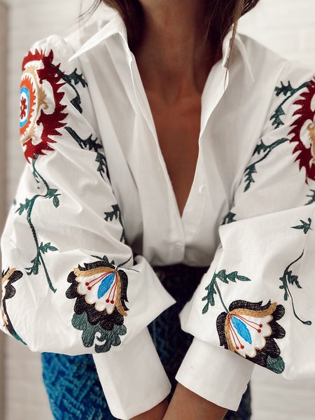

Urban Floral Regular Fit Lantern Sleeve Blouse, White, Blouses and Shirts