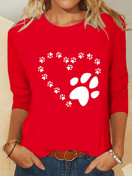 Crew Neck Casual Heart Print T-Shirt, Red, T-shirts