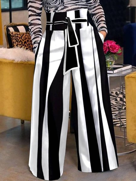 

Striped Regular Fit Urban Fashion Pants, Black-white, Pants