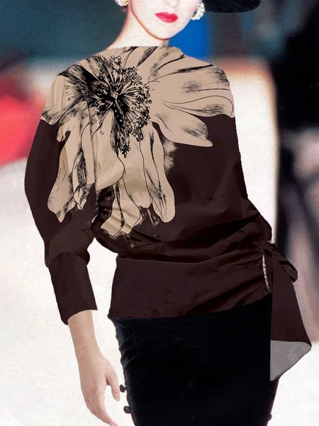 

Floral Regular Fit Boat Neck Urban Shirt, As picture, Blouses and Shirts