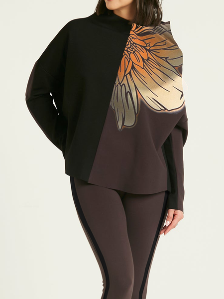 

Floral Casual Stand Collar Long Sleeve Shirt, As picture, Blouses and Shirts