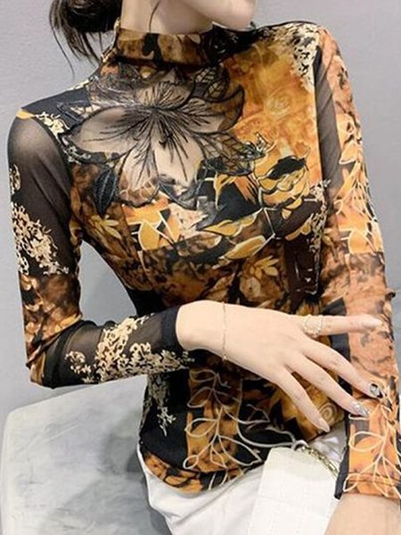 

Urban Abstract Half Turtleneck Shirt, As picture, Blouses and Shirts