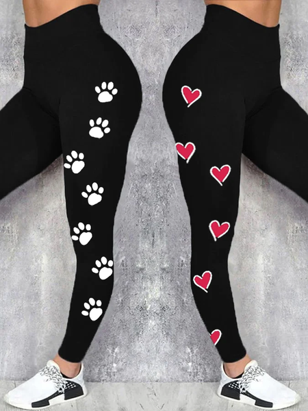

Funny Dog Heart Regular Fit Casual Leggings, Black, Leggings