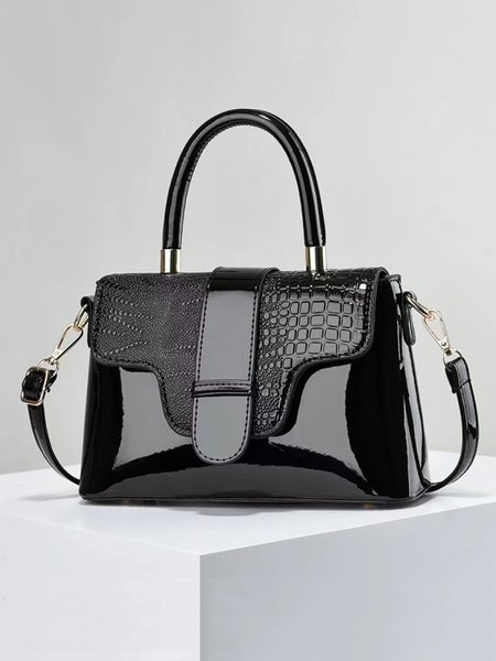 

Crocodile Embossed Handbag Buckle Decor Crossbody Bag, Black, Women's Bags