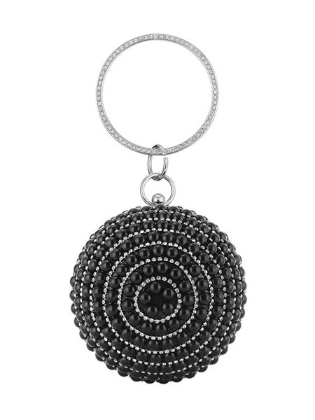 

Imitation Pearl Round Ball Handbag with Crossbody Chain Rhinestones Clutch Bag for Wedding Cocktail Party Banquet Prom, Black, Bags