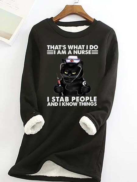 

Women‘s Funny Word That's What I Do I Am A Nurse Black Cat Crew Neck Casual Sweatshirt, Hoodies&Sweatshirts