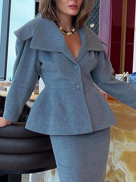

Shawl Collar Elegant Regular Fit Plain Jacket, Gray, Jackets