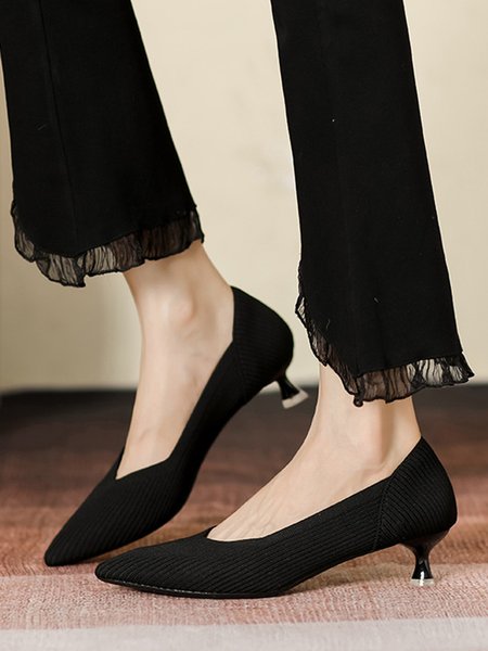 

Women Minimalist Color-block Breathable Mesh Fabric Kitten Heel Pumps, Black, Heels