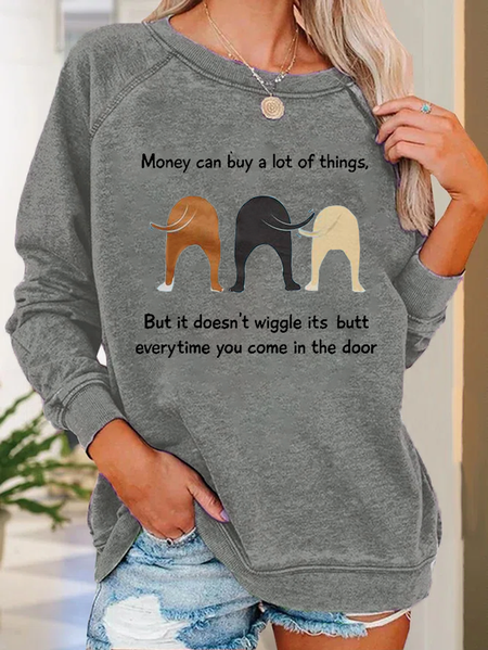 

Women's Funny Money Can Buy A Lot Of Things But It Doesn'T Wiggle Crew Neck Casual Animal Sweatshirt, Gray, Sweatshirts & Hoodies