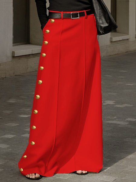 Plain Urban Regular Fit H-Line Long Skirt, Red, Skirts