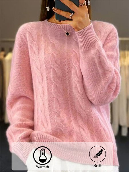 

Women Wool/Knitting Plain Long Sleeve Comfy Casual Sweater, Pink, Sweaters