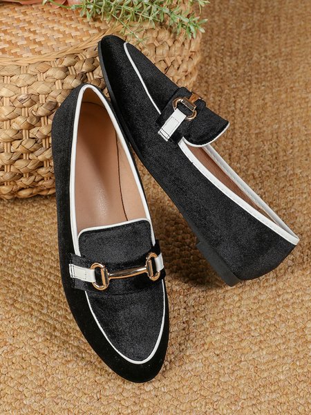 

Urban Color Block Non-Slip Slip On Flat Heel Loafers Metal, Black, Flats/Loafers