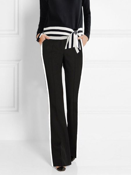 

Urban Color Block Regular Fit Fashion Pants, Black-white, Pants
