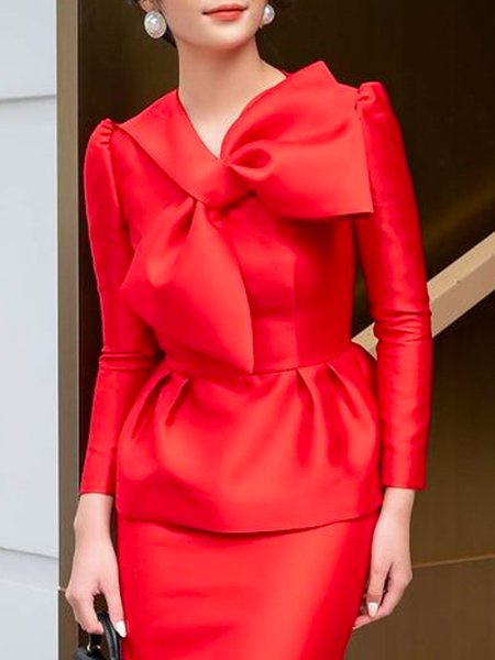 

Plain Regular Fit Elegant Long Sleeve Shirt, Red, Blouses and Shirts