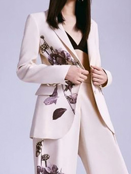 

V Neck Floral Urban Blazer, As picture, Blazers