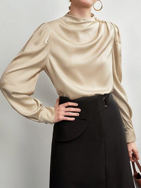 

Urban Loose Satin Lace Shirt, As picture, Blouses and Shirts