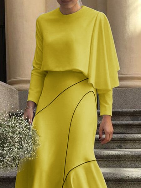 

Crew Neck Elegant Plain Loose Shirt, Yellow, Blouses and Shirts