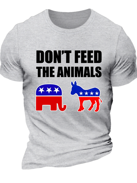 Cotton Don't Feed The Animals Loose Casual T-Shirt, Light gray, T-shirts