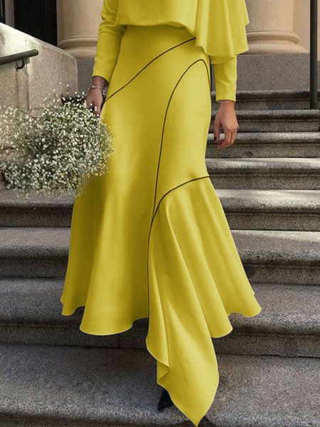 

Elegant Plain Regular Fit Long Skirt, Yellow, Skirts