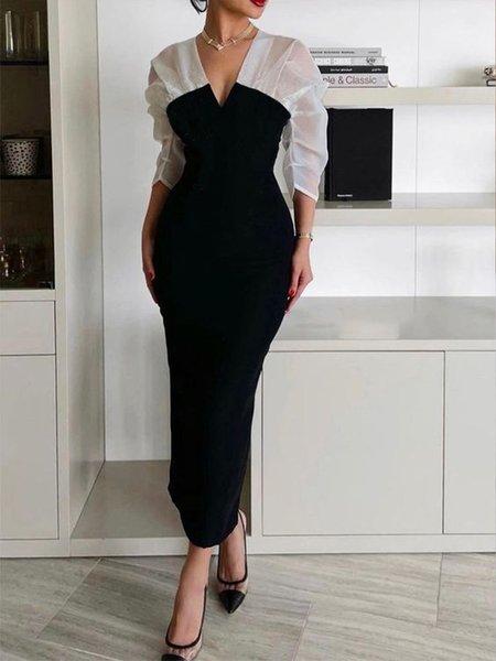 Elegant Regular Fit Split Joint Plain Prom Dress, Black, Maxi Dresses