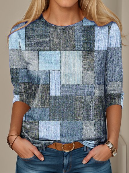 

Loose Jersey Casual Multicolor Block T-Shirt, Blue, T-Shirts