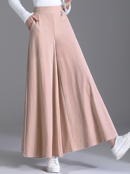 

Women Casual Plain Spring/Fall Velvet Ankle Pants, Pink, Pants
