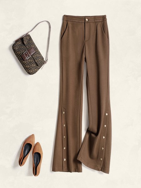 

Women Casual Loose Solid Wide leg Pants, Coffee, Pants
