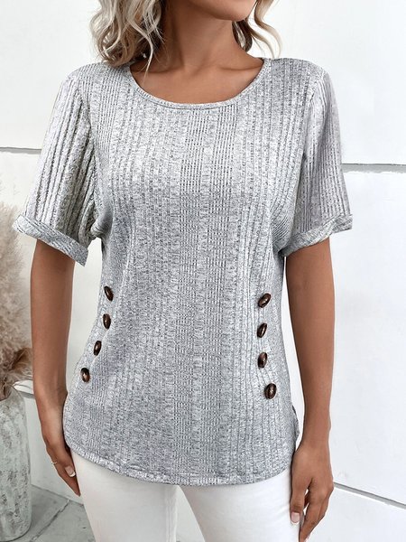 

Buckle Casual Plain Crew Neck T-Shirt, Gray, T-Shirts