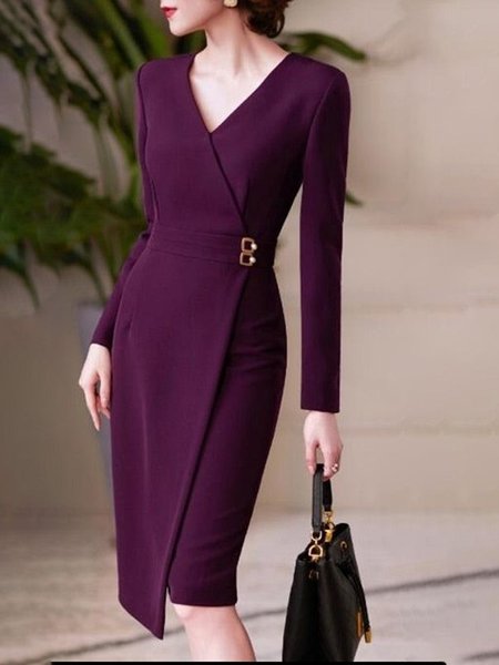 

Urban Plain Cross Neck Regular Fit Dress, Purple, Mini Dresses
