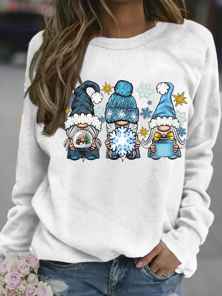 

Women's Christmas Gnome Graphic Crew Neck Loose Casual Sweatshirt, White, Hoodies&Sweatshirts