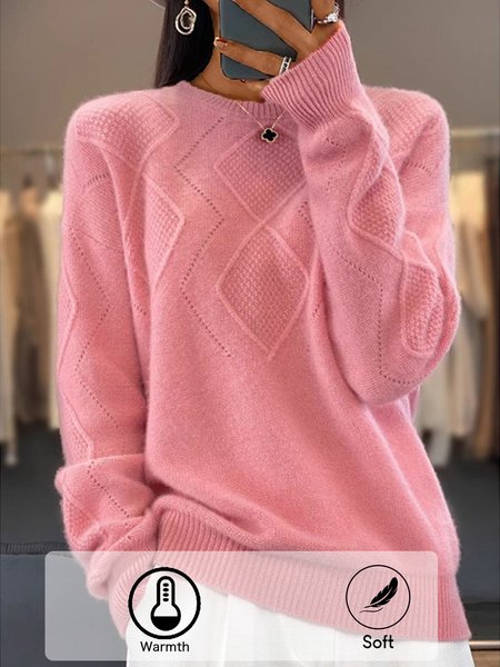 

Plain Casual Sweater（Can Be Worn Up To A Weight Of 130Pounds), Pink, Sweaters & Cardigans