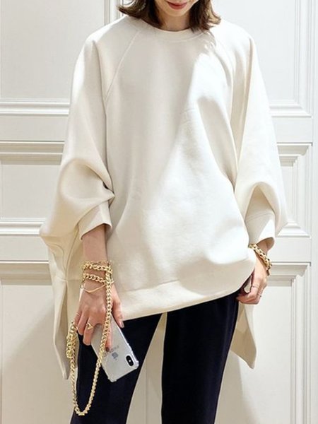 

Plain Casual Loose Crew Neck Sweatshirt, White, Hoodies and Sweatshirts