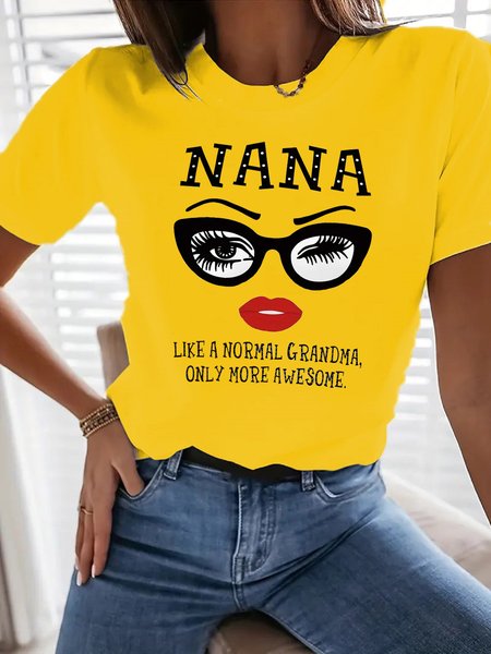 

Loose Letter Pattern Casual T-Shirt, Yellow, T-Shirts