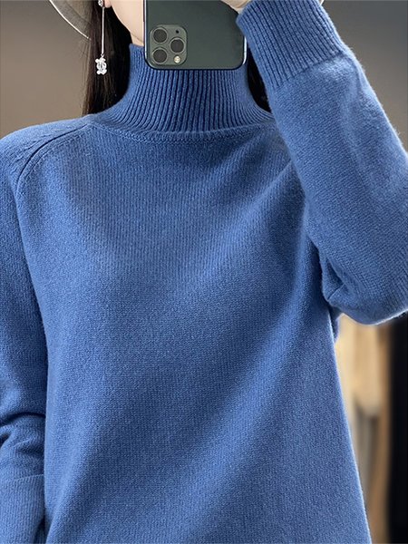 

Women Wool/Knitting Plain Long Sleeve Comfy Casual Sweater, Blue, Sweaters