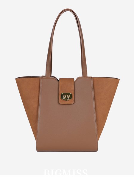 

2pcs/set Large Capacity Minimalist Color-block Tote Bag with A Storage Bag, Tan, Bags