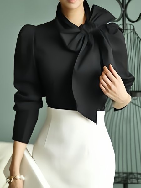 

Long Sleeve Plain Regular Fit Elegant Shirt, Black, Blouses and Shirts