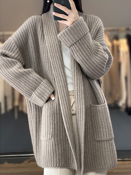 

Women Wool/Knitting Plain Long Sleeve Comfy Casual Cardigan, Camel, Cardigans