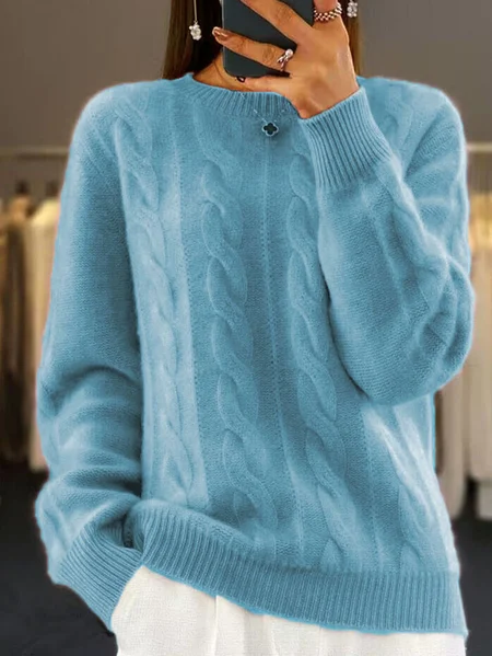 

Women Half Turtleneck Cable Knit Sweater Winter Pullover, Lake blue, Sweaters