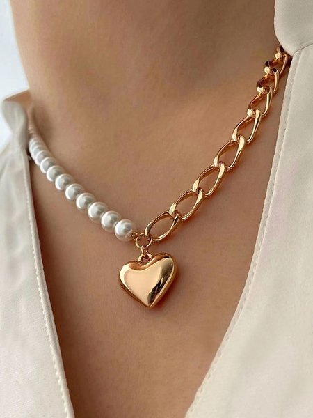 

Valentine's Day Openable Heart Elegant Imitation Pearl Chain Necklace, As picture, Necklaces