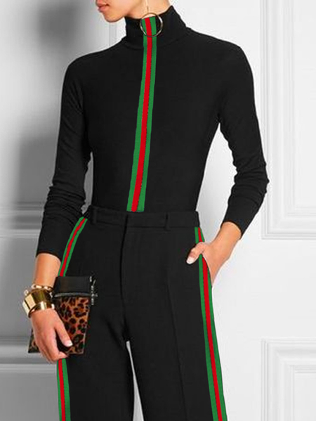 

Plus Size Urban Color Block Tight Long Sleeve T-Shirt, Black, Plus Tops