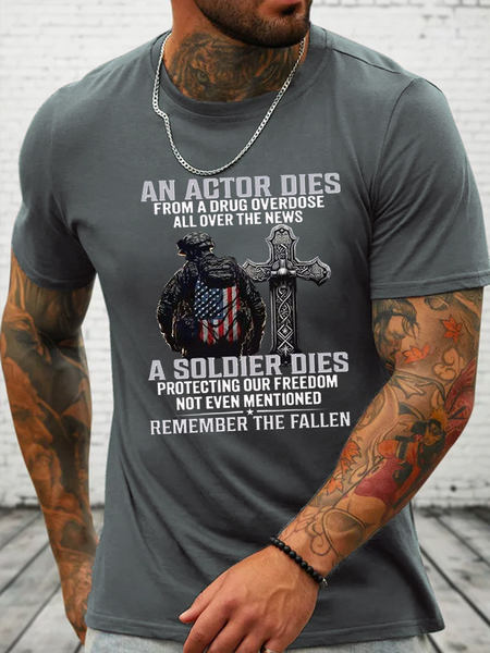 

Cotton Proud Veteran Crew Neck Casual Loose T-Shirt, Deep gray, T-shirts