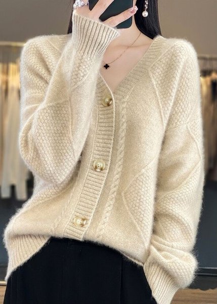 

Women's Casual Winter Plain Wool/Knitting Cardigan, Beige, Cardigans