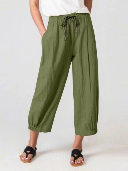 

Cotton And Linen Casual Pants, Army green, Pants