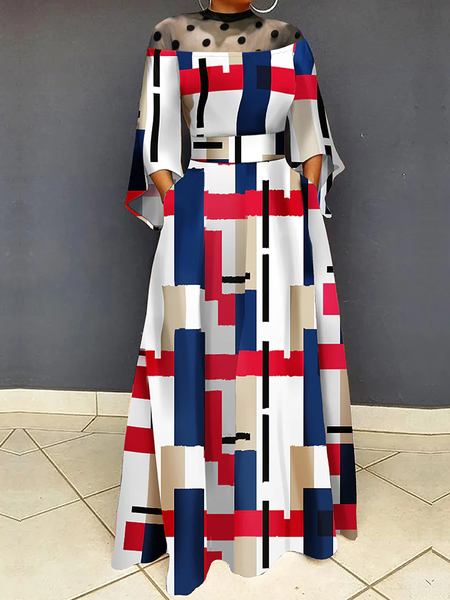 

Elegant Crew Neck Three Quarter Sleeve Regular Fit Maxi Dress, As picture, Maxi Dresses