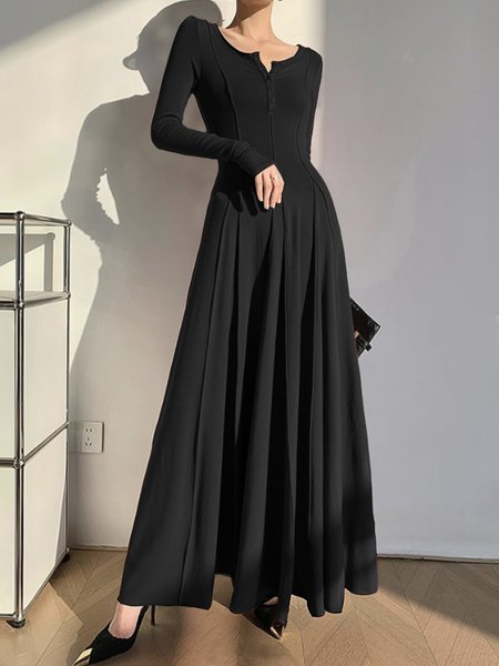 

Elegant Jersey Dress, Black, Maxi Dresses