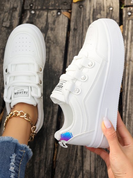 

Pu All Season Floral Casual Skate Shoes, White, Flats