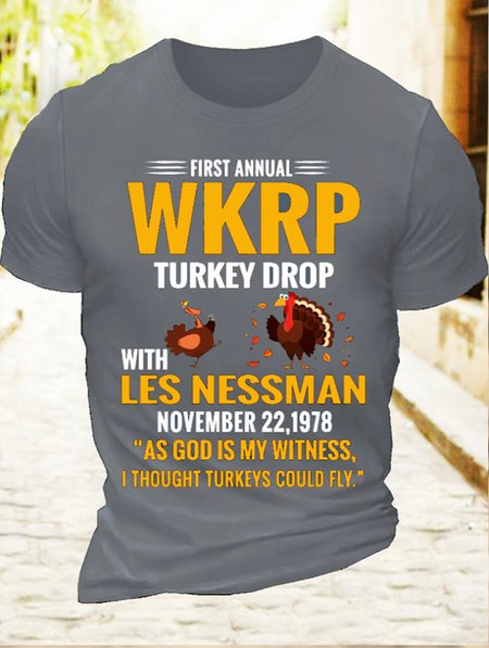 Men's Cotton First Annual WKRP Turkey Drop With Les Nessman November 22 1978 T Shirt