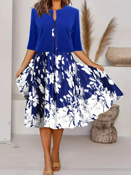 

Casual Floral V Neck Two-Piece Set, Blue, Casual Dresses