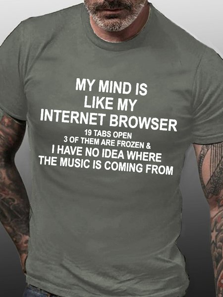 

Men’s My Mind Is Like My Internet Browser 19 Tabs Open 3 Of Them Are Frozen Casual Text Letters Regular Fit T-Shirt, Deep gray, T-shirts