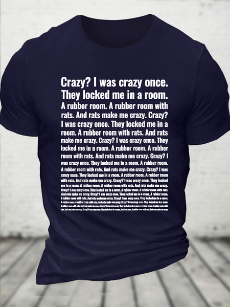 

Cotton Crazy I Was Crazy Once Meme Crew Neck Casual T-Shirt, Dark blue, T-shirts